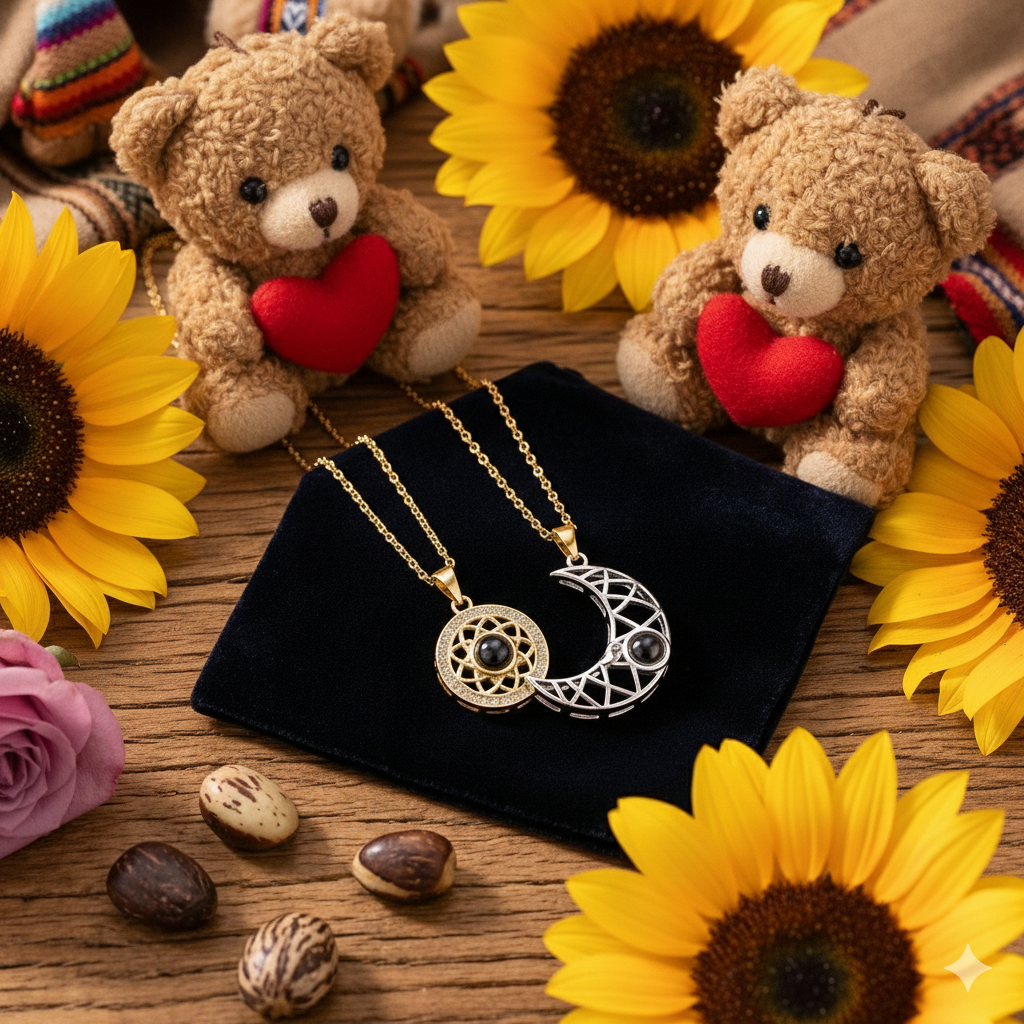 ✨  Collar de Sol y Luna a Juego – Dorado y Plateado – Regalo Romántico para Parejas en Guayaquil