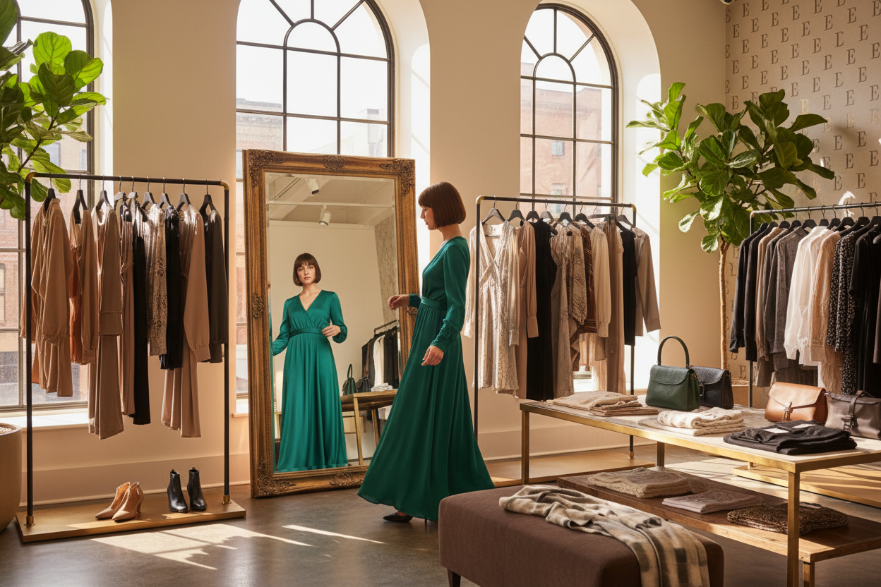 Foto de una chica probando ropa en un boutique